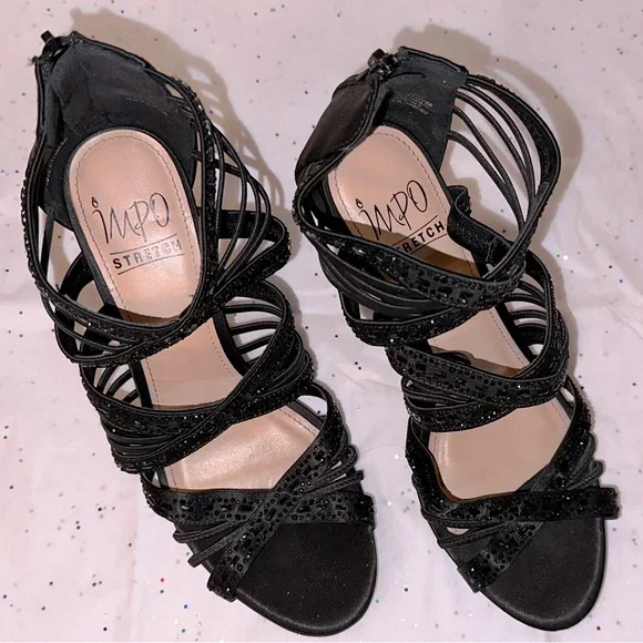 LIKE NEW Size 7.5 Black Impo Stretch 3 Inch Heeled Sandals - Picture 3 of 3